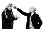 svingdør. Manuel Pellegrini (tv.) viger trænersædet i Manchester City for Pep Guardiola, der er blevet ansat på en tre år lang kontrakt. Foto: AP/Billedmanipulation. 
