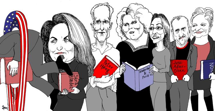 Drømmen. Flere danske forfattere prøver lykken i USA, men måleøjet er småt. Tegning: Anne-Marie Steen Petersen 