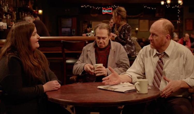 familiebøvl. Far, datter og fætter trænger til at tale, men lytter ikke til hinanden i 'Horace and Pete'. Framegrab fra serien.