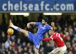 1-1. Chelseas Diego Costa (tv) dukkede op foran mål to minutter inde i dommerens tillægstid og sikrede uafgjort mod Manchester United. 