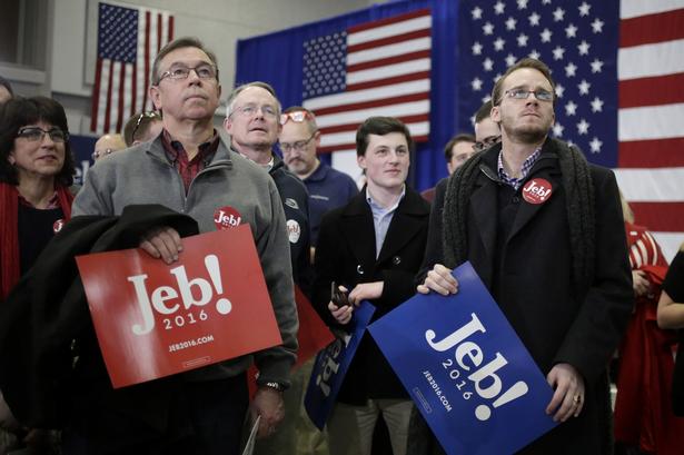 Tilhængere af den republikanske præsidentkandidat Jeb Bush var ikke i det bedste humør efter valget. 