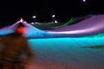 SKIFTENDE. LED-projektørerne skifter umærkeligt farve hele tiden over Åres snowpark. 