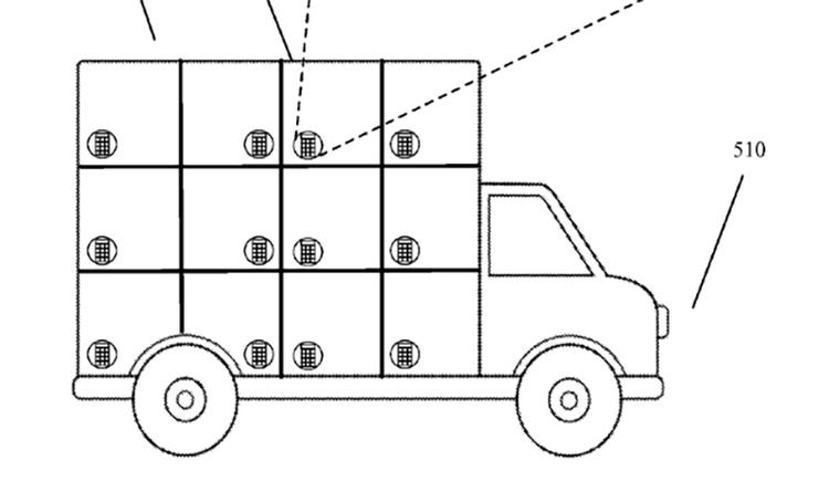 SOLO. Google har taget patent på en selvkørende »udbringnings-platform«, der i virkeligheden er en stor varevogn. Det skal blive underholdende at se, hvordan sådan en klarer en dansk vinters snedriver (Foto: Google/USPTO). 