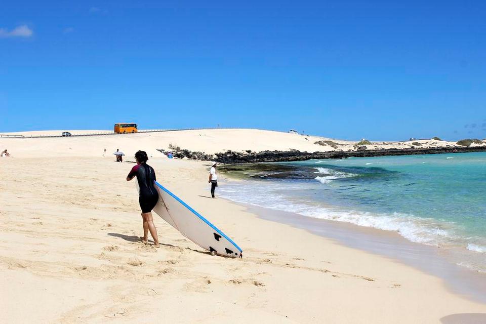 Strandparadis. »Fuerteventura har først og fremmest de flotteste strande på De Kanariske Øer. Det er meget, meget lange uspolerede sanddyner, som man kan vælte sig rundt i. Det er der ikke nogen af de andre kanariske øer, der har«, siger Nikolaj Johnsen, der er pressechef hos Star Tour, som sidste år åbnede en rute direkte til øen. 