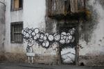 Azorerne. Denne grafittikunstner i Ponta Delgada på Sao Miguel har sat sit præg på murene flere steder i byen. Altid med billeder, der spiller sammen med bygningens udlevede men billedskønne tilstand. 