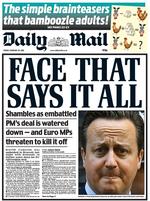 Tabloid. Dagens Daily Mail hænger premierminister David Cameron ud. 