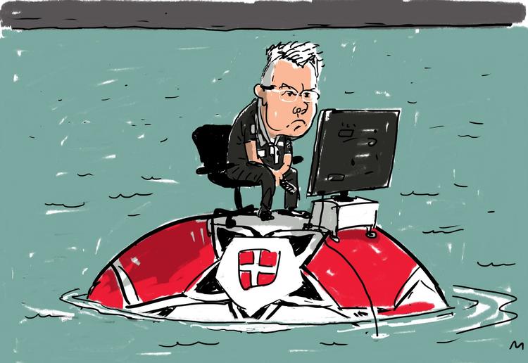 Alene. Det er ikke altid lige nemt at være landstræner i det mest håndboldgale land i Europa. Tegning: Mette Dreyer. 
