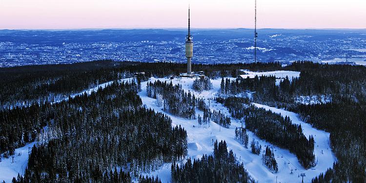 Storbyski. Du kan næsten ane Norges-båden fra toppen af Oslo Vinterpark. 