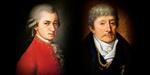 Kantate. Et nyt nodefund viser, at Mozart (th) og Salieri skrev et stykke musik sammen. 