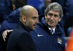VÆRDIGHED. Manuel Pellegrini har holdt en professionel og positiv stil, selv om han har vidst, at Pep Guardiola (tv.) var på vej til at overtage hans job i Manchester City. 