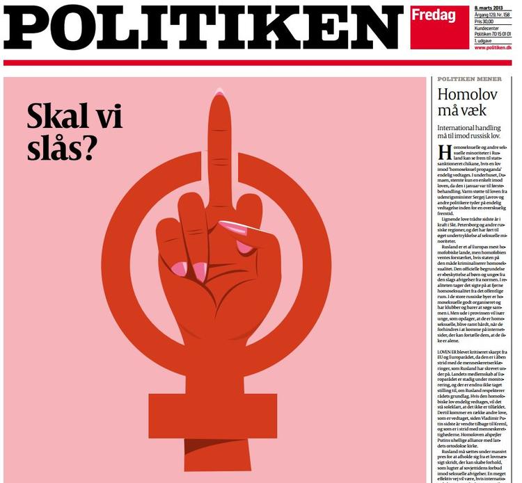 Ligestilling. På forsiden fra 2013 kædes kvindekamp sammen med homoseksuelles rettigheder. 