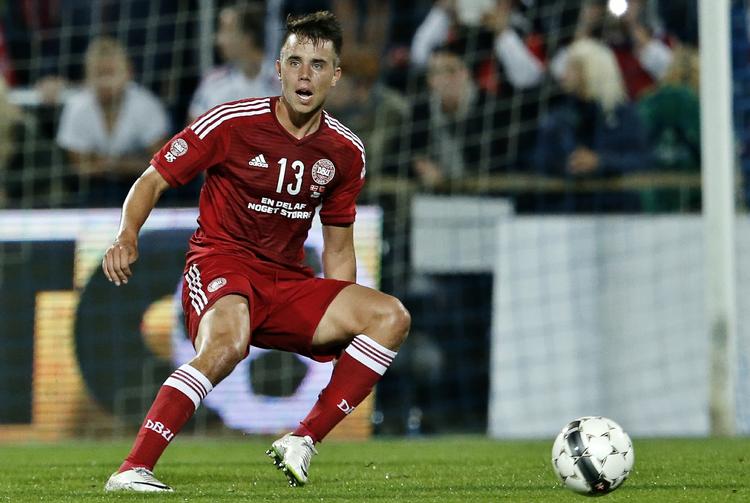 COMEBACK. I 2014 spillede Jonas Knudsen mod Sverige og Tyrkiet (billedet), da han stadig var i Esbjerg. 