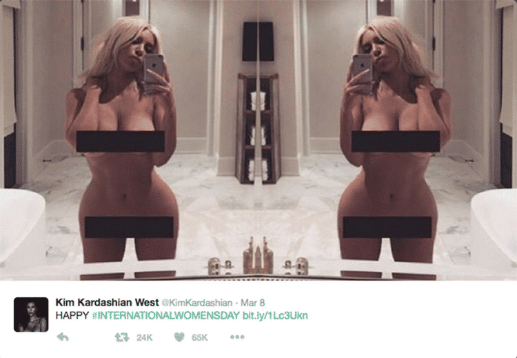 OBJEKTIFICERING. Kim Kardashian West mente, at hun bedst kunne markere kvindernes internationale kampdag med denne tweet (Foto: Twitter). 