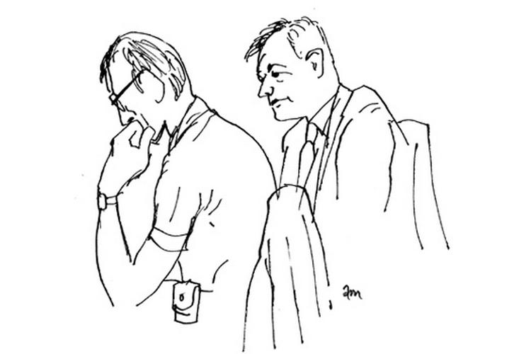 Michael Boolsen og hans assistent. Tegning: Anne-Marie Steen Petersen 