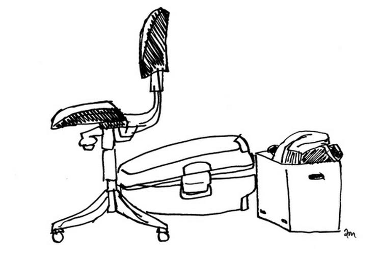 Anklagerens kuffert. Tegning:  Anne-Marie Steen Petersen 