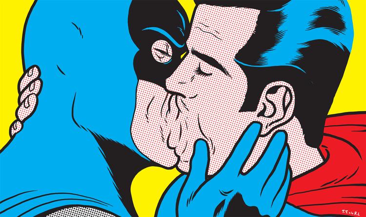 hOMOFICERET. Det er en yndet genre inden for fan fiction at lade meget maskuline superhelte have homoseksuelle romancer. Eksempelvis Superman og Batman, der er premiereaktuelle med 'Superman vs. Batman: Dawn of Justice'. Den har allerede været genstand for ivrig opmærksomhed fra fans, der ønsker sig en særlig udvikling i handlingen....Tegning: Thomas Thorhauge 
