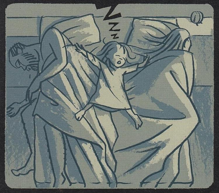 Mareridt. Det er far, Ville, og datter, Aino, der sammen har kastet sig ud i udlægning og tydning af 16 udvalgte drømme. Illustration fra bogen. 