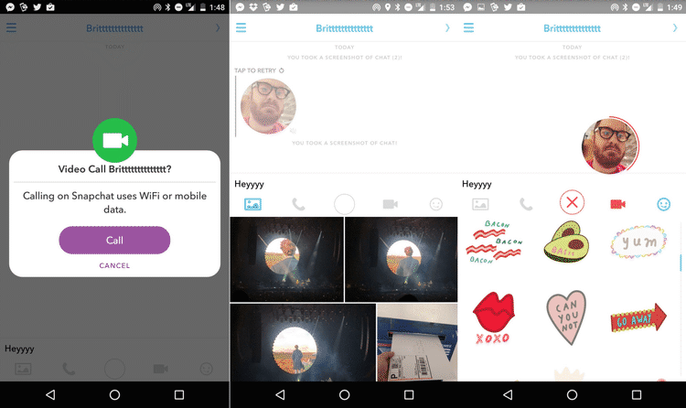 SNAK. Snapchat er med en ny opdatering, 'Chat 2.0', pludselig blevet et komplet kommunikationsværktøj, hvor du både kan ringe, chatte, sende video og lydbeskeder ud over de normale Snapchat-funktioner (Foto: Screenshot). 