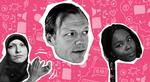 Panelet. Tv-anmelder og podcastredaktør Katrine Hornstrup Yde, kulturredaktør Rune Lykkeberg samt musikanmelder Lucia Odoom. Hvorfor har Katrine Yde tørklæde på?, spørger du måske. »Fordi Reems mor er den, jeg identificerer mig mest med i X Factor. Hver gang der krydsklippes til forældre i X Factor, skælver mit hjerte. Jeg identificerer mig ikke længere med deltagerne (selv om jeg havde en drøm, hvor jeg var Andrew Murray), jeg identificerer mig med de bløde, nervøse, stolte forældre. Når jeg ser X Factor, er jeg stolt af Reem«. Illustration: Aslak Elias Kelkka 