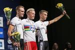 VErdensmester. I september var to tyskere de nærmeste udfordrere, da Mads Würtz Schmidt (i midten) blev U23-verdensmester i enkeltstart. 