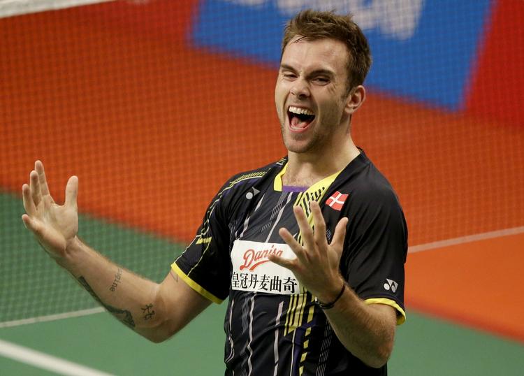 tæv. Jan Ø. Jørgensen jubler over et afgørende point i en tidligere kamp mod Lin Dan. 