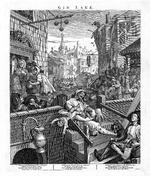 Brandert. Hogarths stik 'Gin Lane' fra 1751. Sådan går det, når man ikke holder måde med alkoholen. 