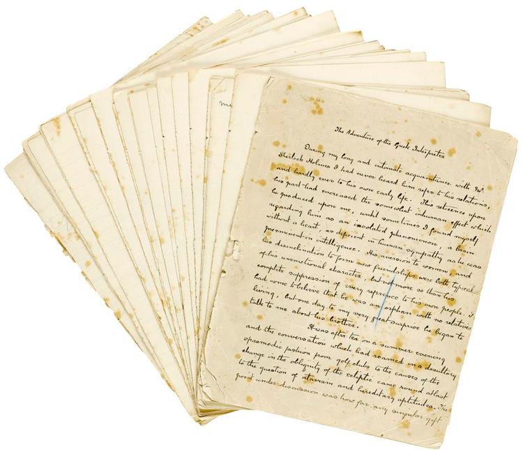 kladde. En håndskrevet kladde på 34 sider af Arthur Conan Doylesk kan i dag købes på auktion hos Bonhams i New York City. 