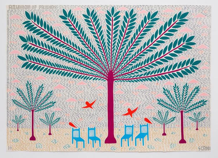 SYMMETRI. I 'Reunion of Friends' arbejder Anders Scrmn Meisner med en stram symmetri, samtidig med at han trækker tråde tilbage til blandt andre Matisse. 