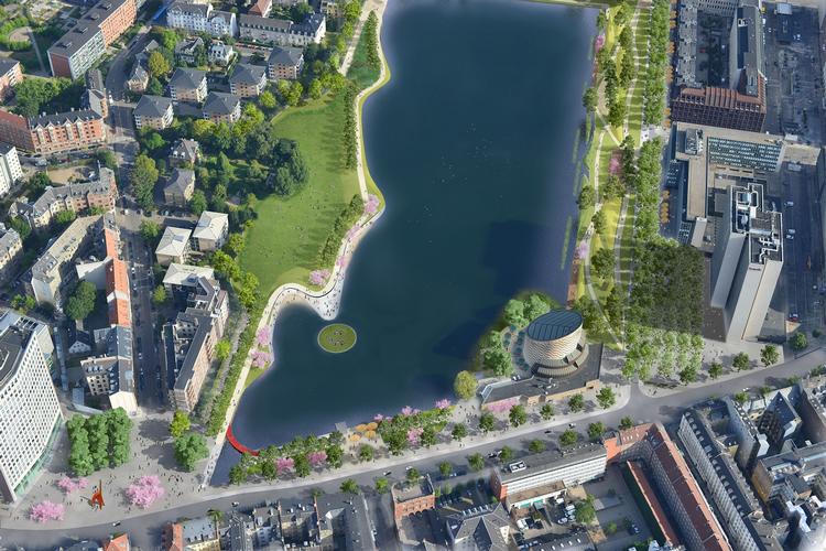 Park. Skt. Jørgens Sø er den sidste af søerne, som vender mod Gammel Kongevej. I forslaget skal de grønne parkområder kunne oversvømmes i tilfælde af skybrud. 