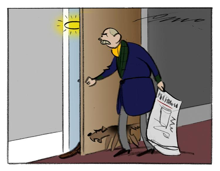 KIRKEFLUGT. Når Ateistisk Selskab vil holde folkekirken fra døren, er det uden øje for, at den gamle kirke, med sin rummelighed, sin selvfølgelighed og sine manglende krav til medlemmerne, er et værn mod risikabelt høje temperaturer i det religiøse følelsesliv, mener Bjørn Bredal. Tegning: Per Marquard Otzen. 