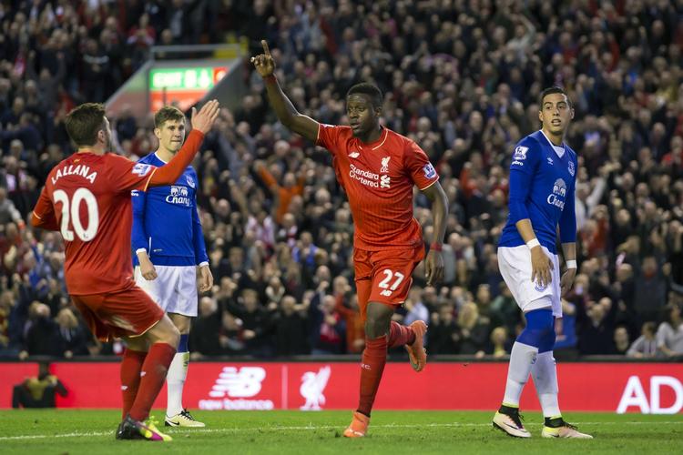 Jubel. Liverpools Divock Origi (i midten) fejrer sin scoring. 