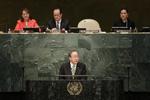 LEDER. FN's generalsekretær Ban Ki-moon talte ved åbningen af dagen ceremoni. »Den tid, hvor man kunne forbruge uden konskvenser, er forbi«, sagde han til forsamlingen. 