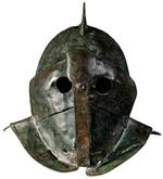 Action. Hjelmen fra første århundrede e.kr. stammer fra Pompejis gladiatorbarakker. Den tilhørte den gladiator, der kaldtes secutor.