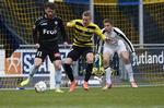 Matchvinder. Johan Absalonsen i sort scorede til 2-1 i SønderjyskE’s sejr over Hobro. 