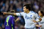 FCK - FC Midtjylland. FCK's Federico Santander scorer til 2-0 og jubler. 
