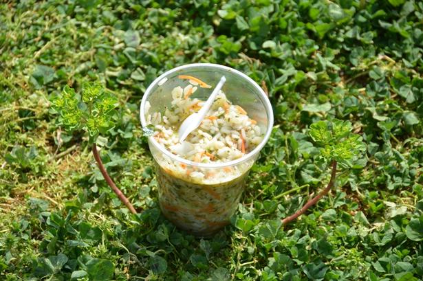 Maden. Et krus med ris, kødbouillon og lidt grøntsager er den daglige kost for flygtningene. Maden uddeles af nødhjælpsorganisationer fra hele verden. Nationalmuseet har indsamlet plastikbægeret. 