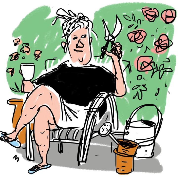 MÅL. For haveentusiasten er den perfekte have målet. Tegning: Mette Dreyer 