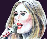 Adele. Danske fotografer kunne ikke arbejde i Forum under koncerten i går, og vi bringer derfor i stedet en tegning af superstjernen. 