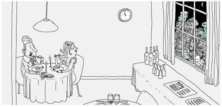 vENTE. Inden lukketid kan folk komme med deres bokse og fylde op af det overskydende mad fra restauranten. 