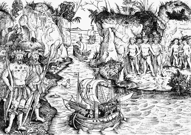 Goddag. Billedet viser Vespucci, der ankommer med sin flåde til Den Ny Verden. 