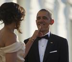 Venter. Barack Obama og hustruen Michelle venter på de nordiske ledere forud for middagen i Det Hvide Hus. 