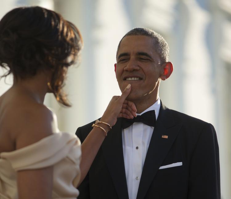 Venter. Barack Obama og hustruen Michelle venter på de nordiske ledere forud for middagen i Det Hvide Hus. 