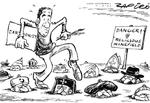Satire. Zapiro har kommenteret de besværligheder en satiretegner har, hvis han vælger religion som emne. Tegning: Zapiro 