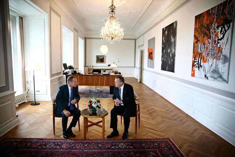 TOPMØDE: EU-præsident Donald Tusk i selskab med Lars Løkke Rasmussen i Statsministeriet. 