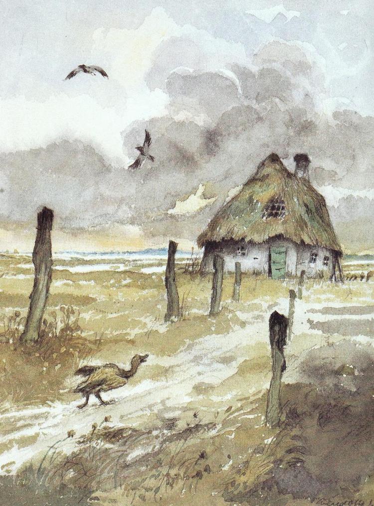naturalisme. Svend Otto S. har ofte illustreret H. C. Andersen. Herover 'Den grimme ælling'. Tegning: Svend Otto S. 