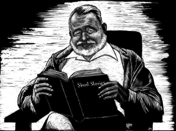 Macho? Billedet af Hemingway som brovtende machomand nuanceres i Bo Tao Michaëlis' biografi, ikke mindst i forhold til kvinderne, som 'Papa' tegnede som selvstændige, komplicerede figurer. Arkivtegning: Anne-Marie Steen Petersen 