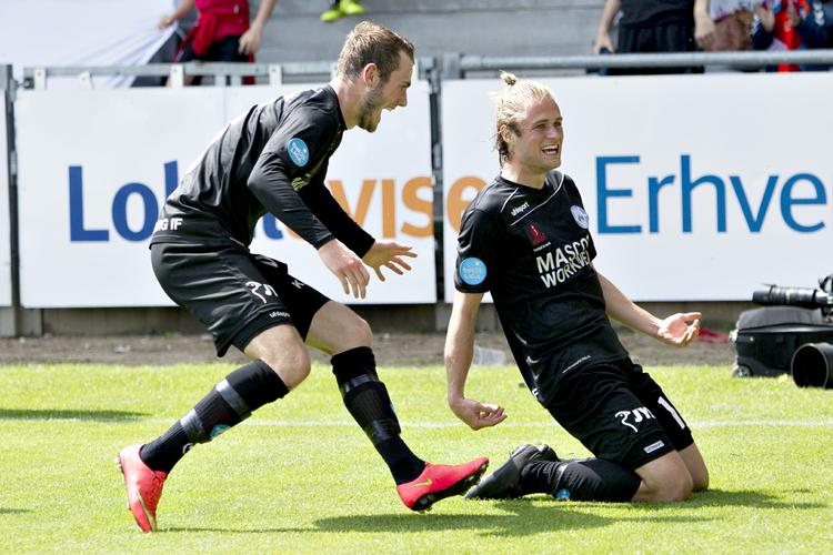 FEST. Silkeborg-spillerne havde meget at fejre under søndagens kamp mod Horsens. 