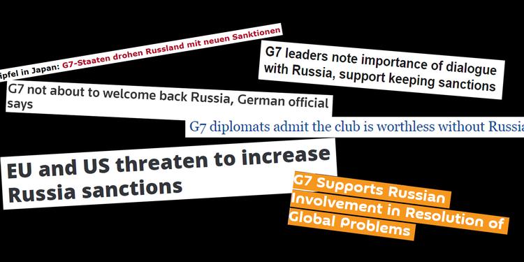 Forskellige. Her er et udpluk af overskrifterne fra hhv. Reuters, EUObserver, Der Spiegel samt russiske Pravda, Sputnik og TASS. Illustration: Aslak Elias Kelkka 