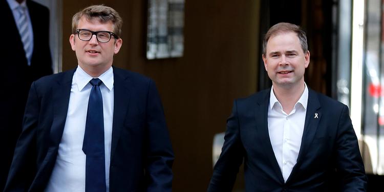 Forlig. Erhvervs- og vækstminister Troels Lund Poulsen (t.v.) og Socialdemokraternes Nicolai Wammen præsenterede i dag ny aftale om planloven. 