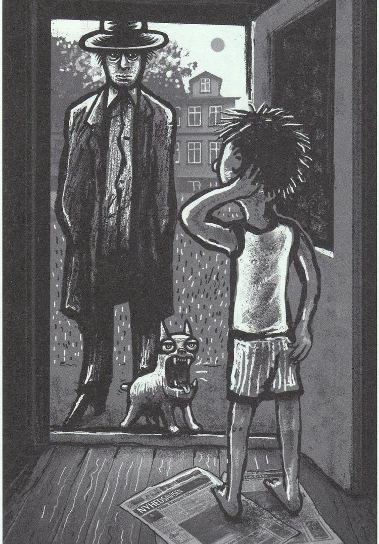 noir. Thórarinn Leifsson er ikke bange for at forskrække børn. Men han er også sjov. Illustration: Fra bogen 